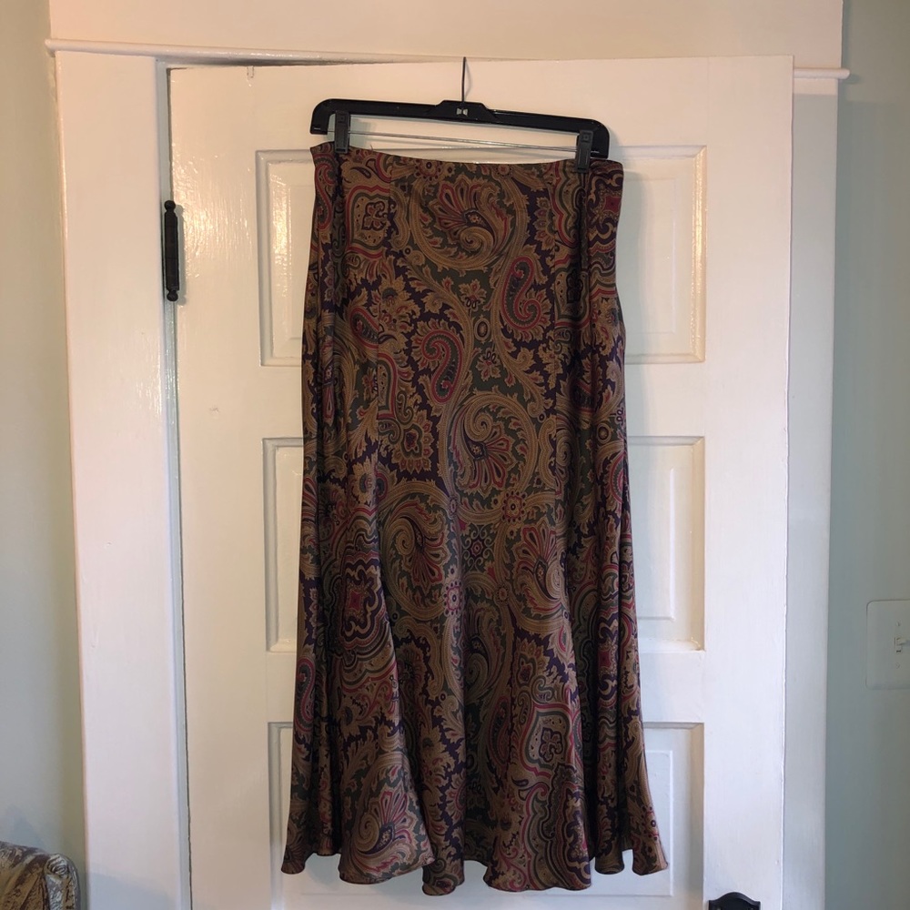 Ralph Lauren Silk Skirt Size 8 Brown Paisley